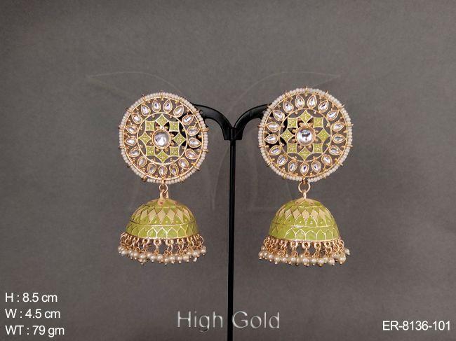 Meena colouring paan stone antique jhumka earring./